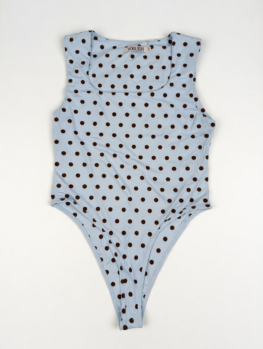 Baby blue brown polka dot image 0