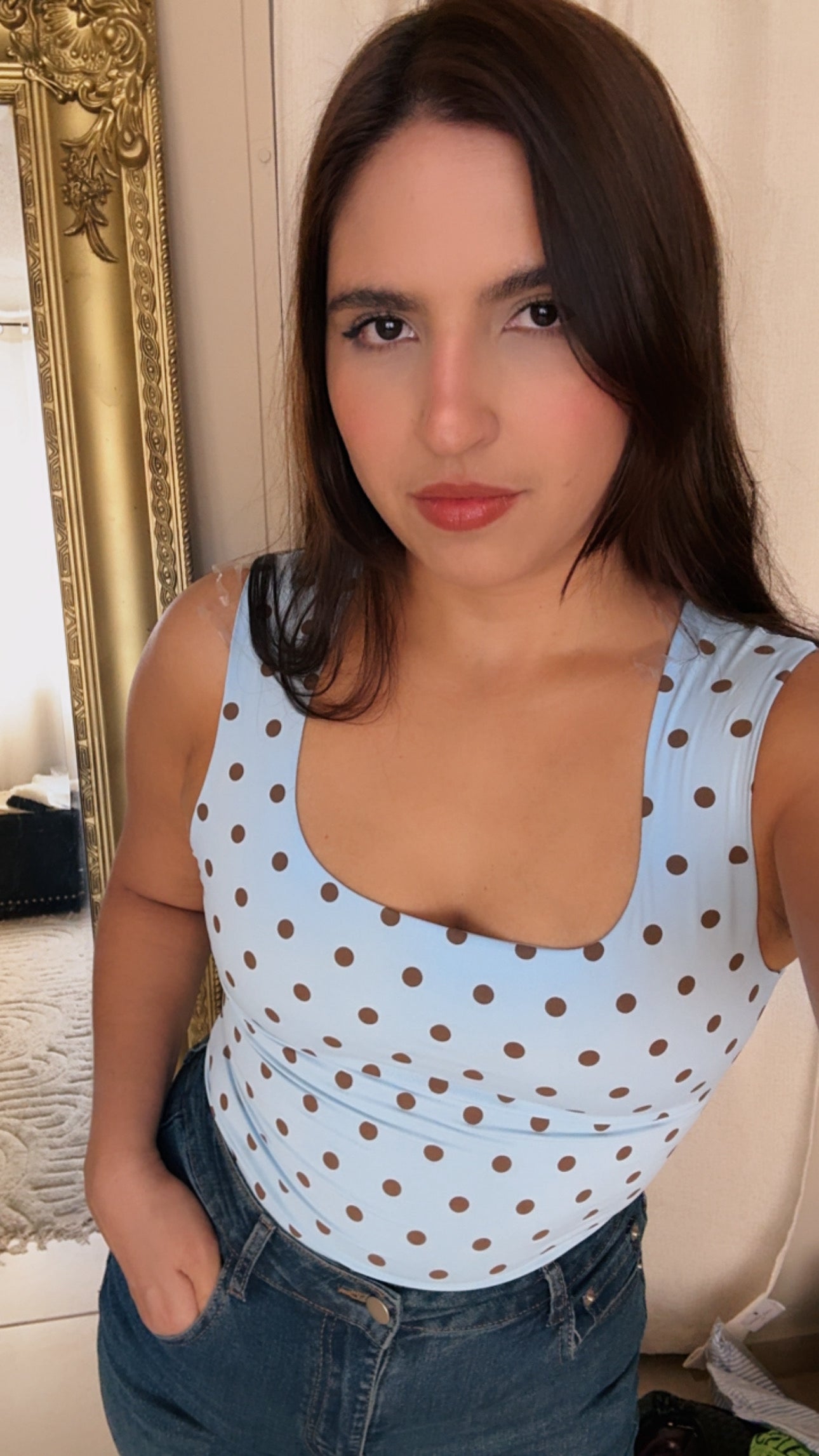 Baby blue brown polka dot image 1