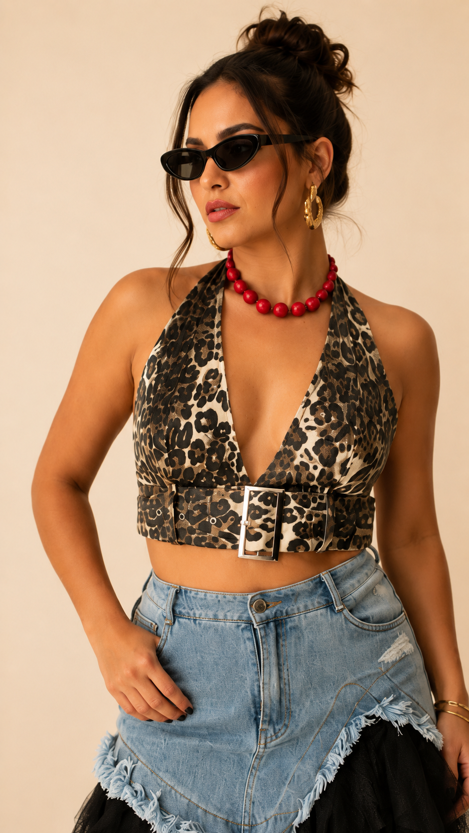 Denim Leopard Top